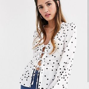 New look polka peplum tie front blouse